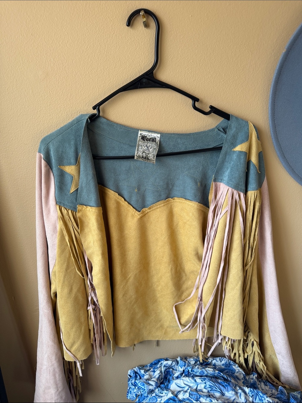 Vocal Two-Tone Fringe Jacket in Mustard & Teal (Not Suede)